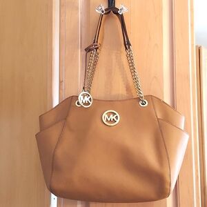 Michael Kors Bag‎ Goldtone Hardware Double Chain Handles Saffiano Leather